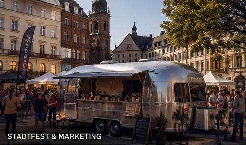 KI Generiertes Bild dass einen Airstream auf einem Stadtfest zeigt